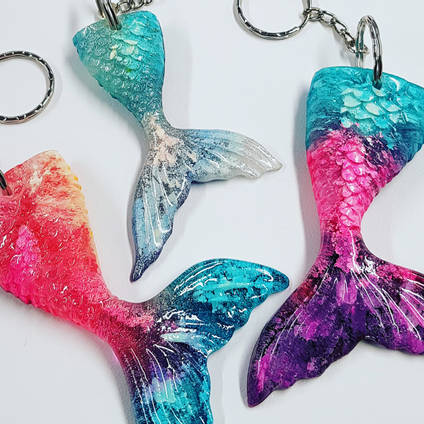 Mermaid Tail Keyrings Made Using GlassCast 10 Clear Epoxy Jewellery Resin